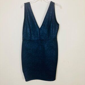 Charlotte Russe Dress XL Black Mini Faux Leather Look V Neck Back Style D51887